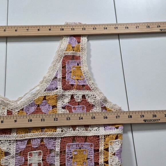 Rebellion Again Crocheted Top Women L Granny Square Sleeveless V Neck Crop Boho - Picture 6 of 14